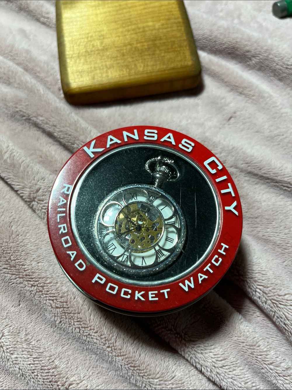 Kansas City Railroad Pocket Watch - Red & Silver